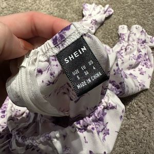 Purple and white floral dress with slit